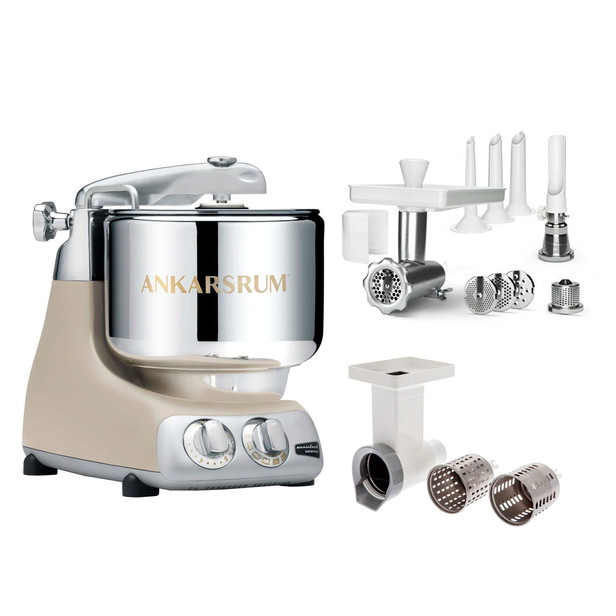 Ankarsrum Assistent Røremaskine, large tilbehørspakke, harmony beige