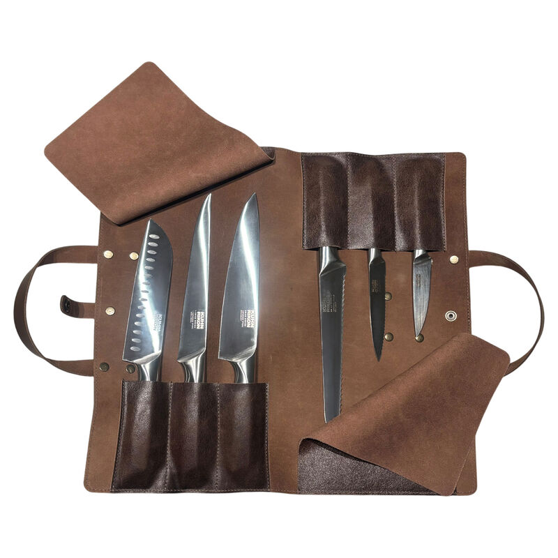 Knivväska med 6 fack läder, brun