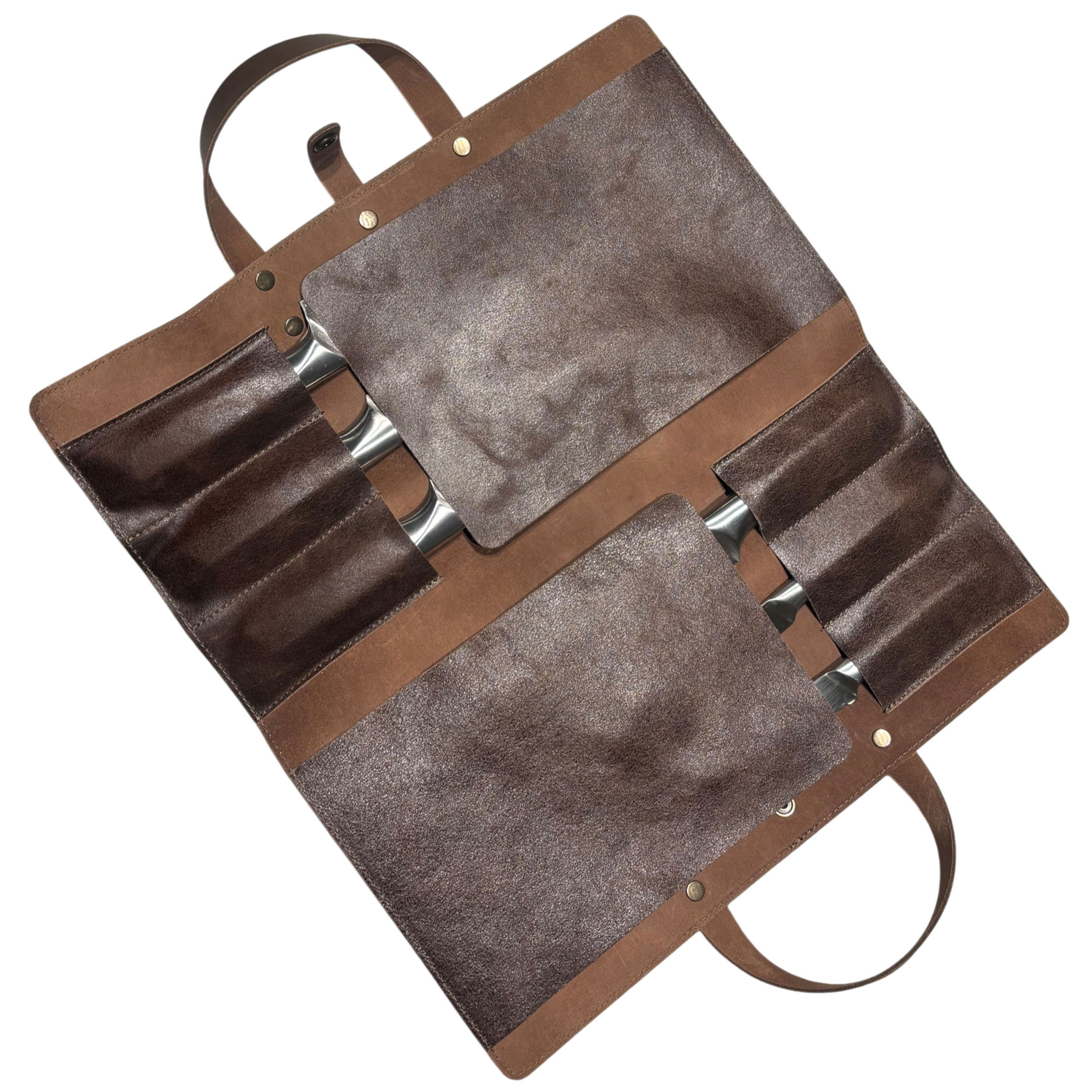 Knivväska med 6 fack läder, brun