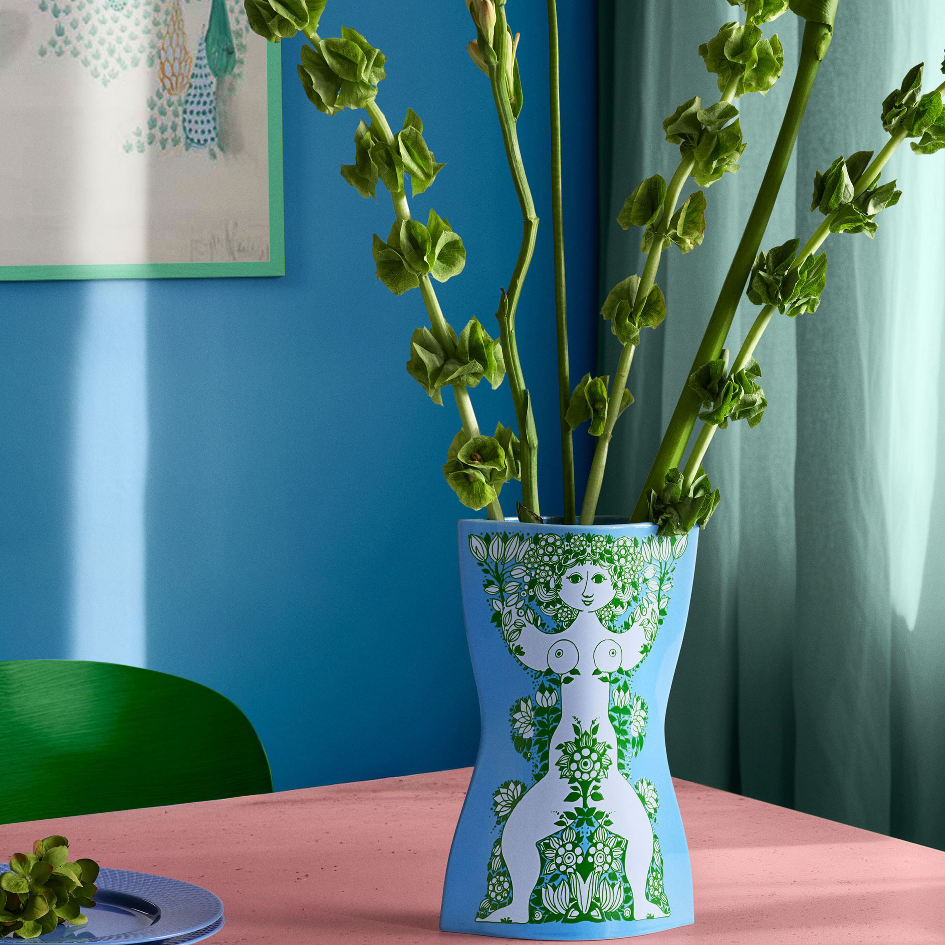 Nina vas 28,5 cm, ljusblå/grön