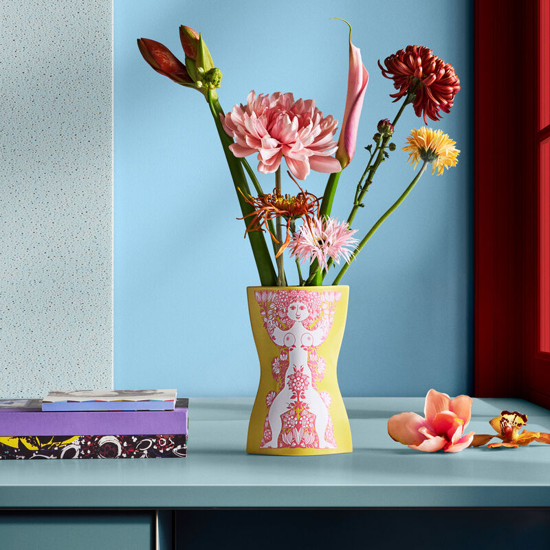 Nina vas 22 cm, gul/rosa