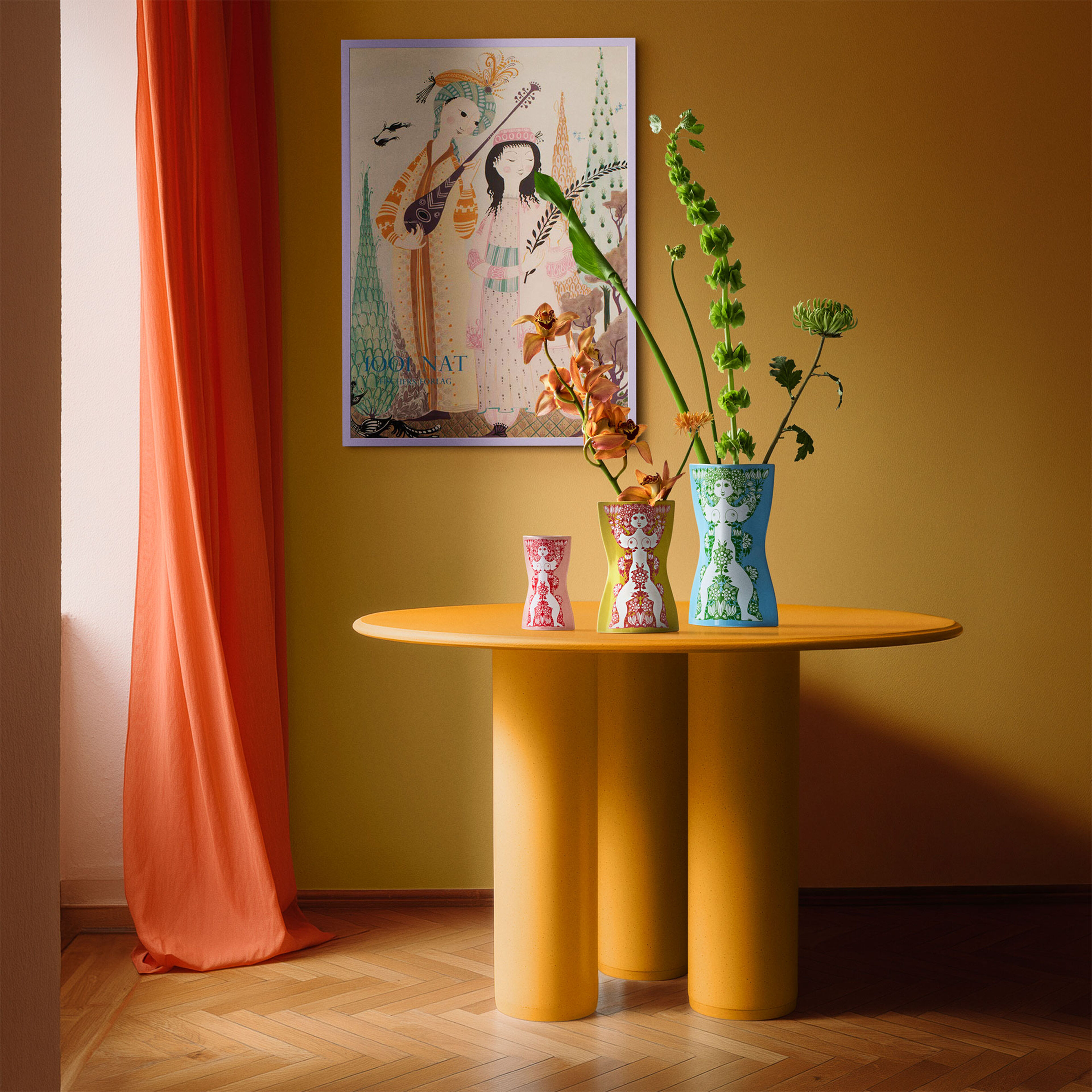 Nina vas 22 cm, gul/rosa