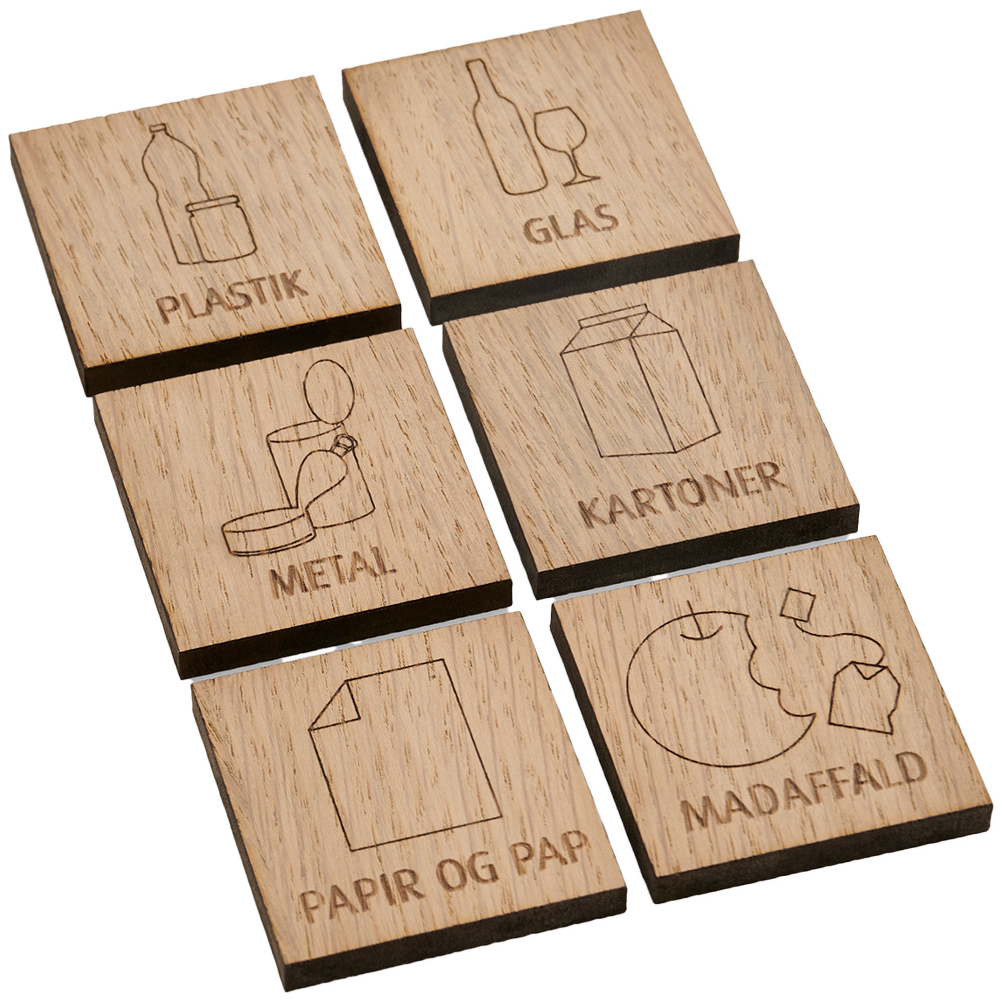 ReCollector skilte til kildesortering på dansk, træ