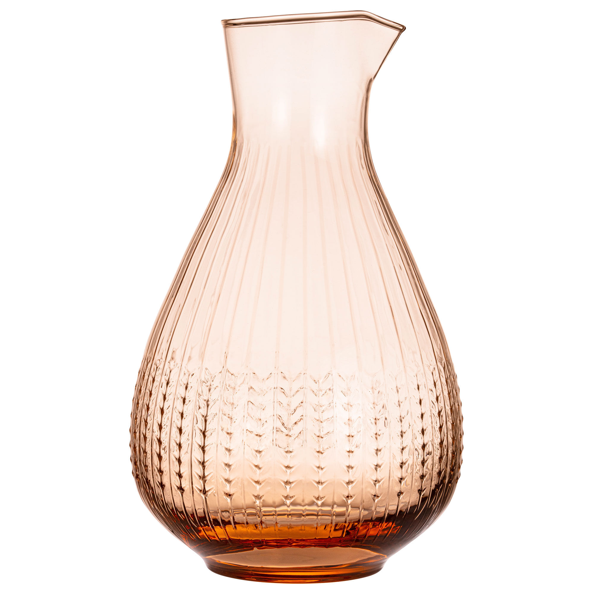 Rörstrand Swedish Grace Jubilee karaffel i mundblæst glas med karamelfarve og hvedaksrelief
