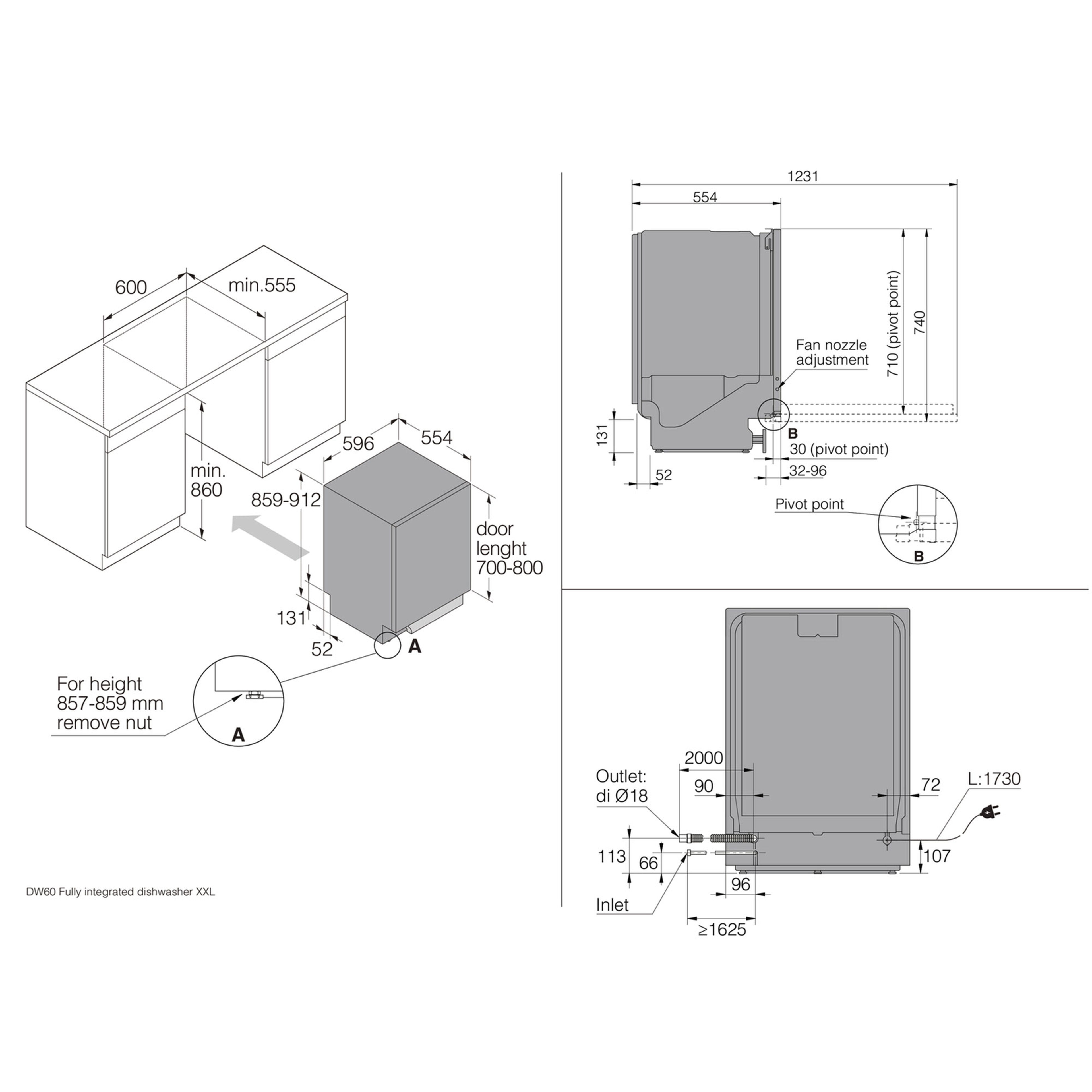 DFI544BXXL XXL helintegrert oppvaskmaskin, 14 kuverter