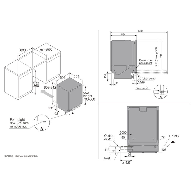 DFI544BXXL XXL helintegrert oppvaskmaskin, 14 kuverter