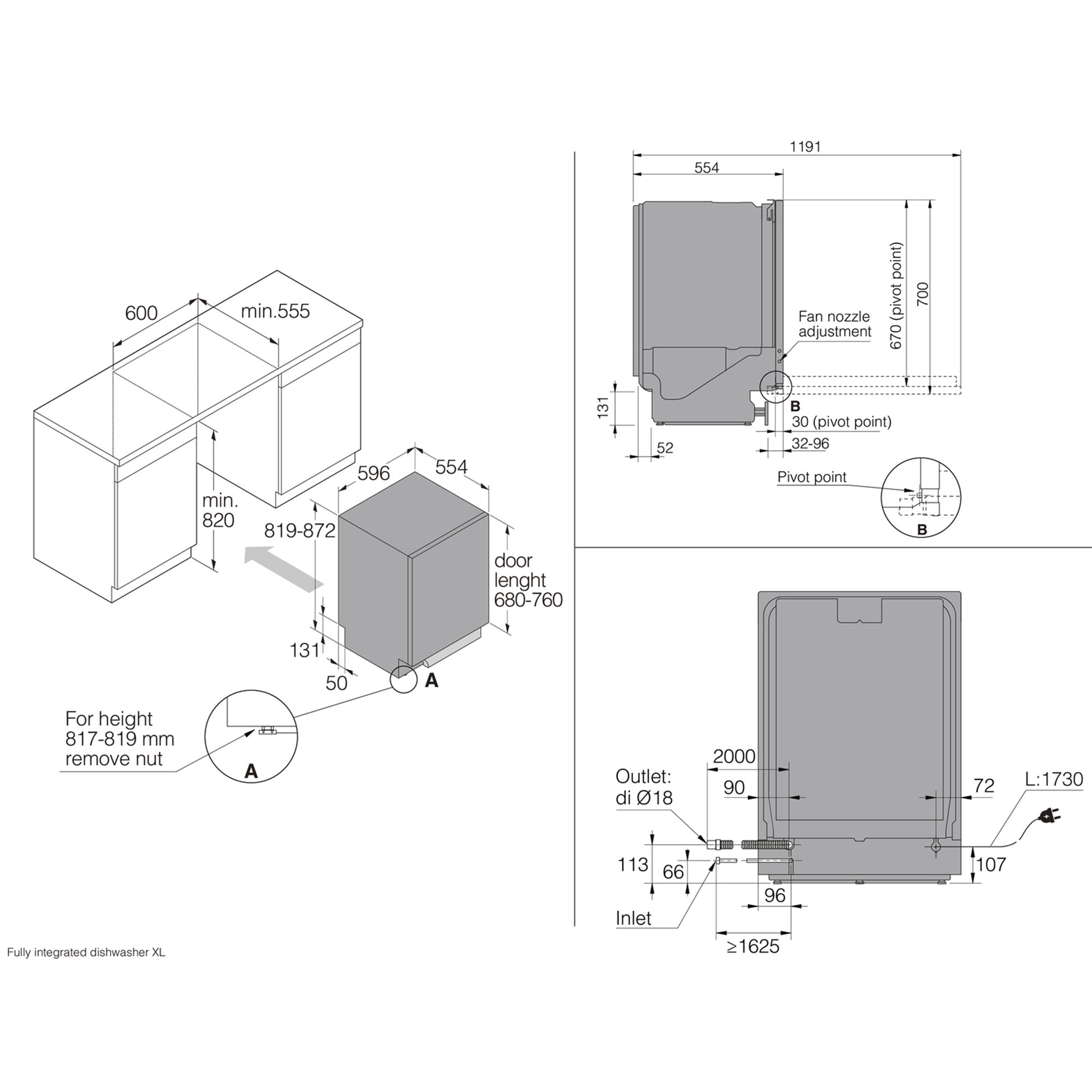 DFI534A XL helintegrert oppvaskmaskin, 13 kuverter