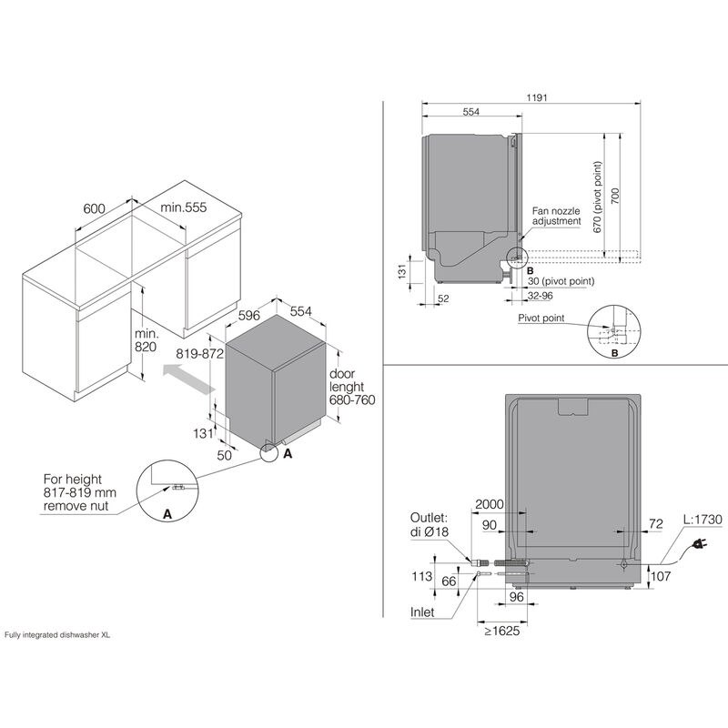 DFI534A XL helintegrert oppvaskmaskin, 13 kuverter