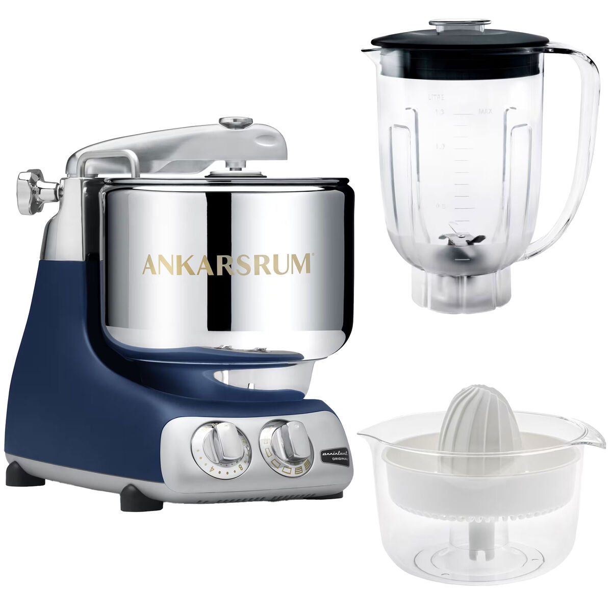 Ankarsrum Assistent AKM6230 + mixerkanna & citruspress, royal blue
