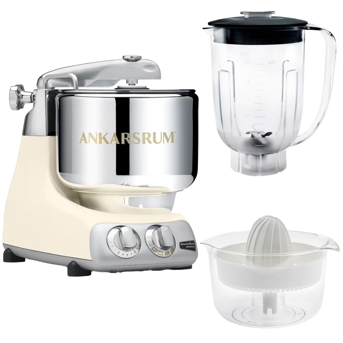 Ankarsrum Assistent AKM6230 + mixerkanna & citruspress, light créme