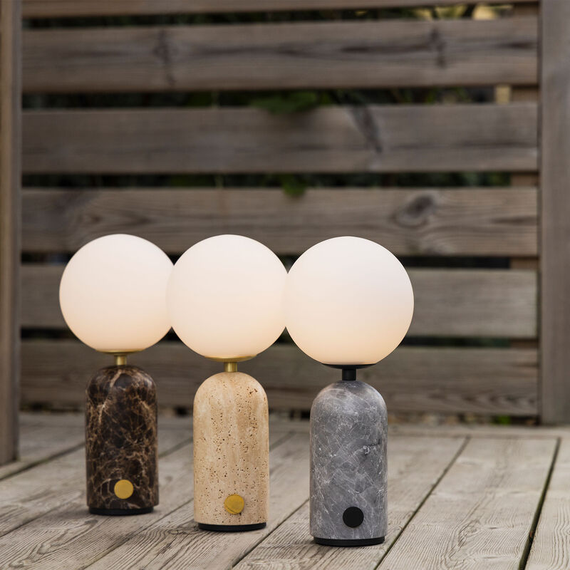 Torrano portabel bordslampa, beige travertine