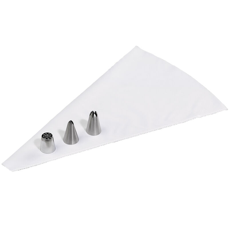 Dekorationsset med spritspåse och 3 tyllar, silver/vit