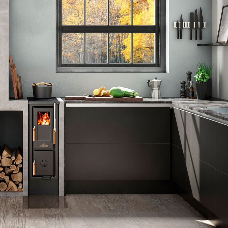 JD 320 brændekomfur, bagudgang