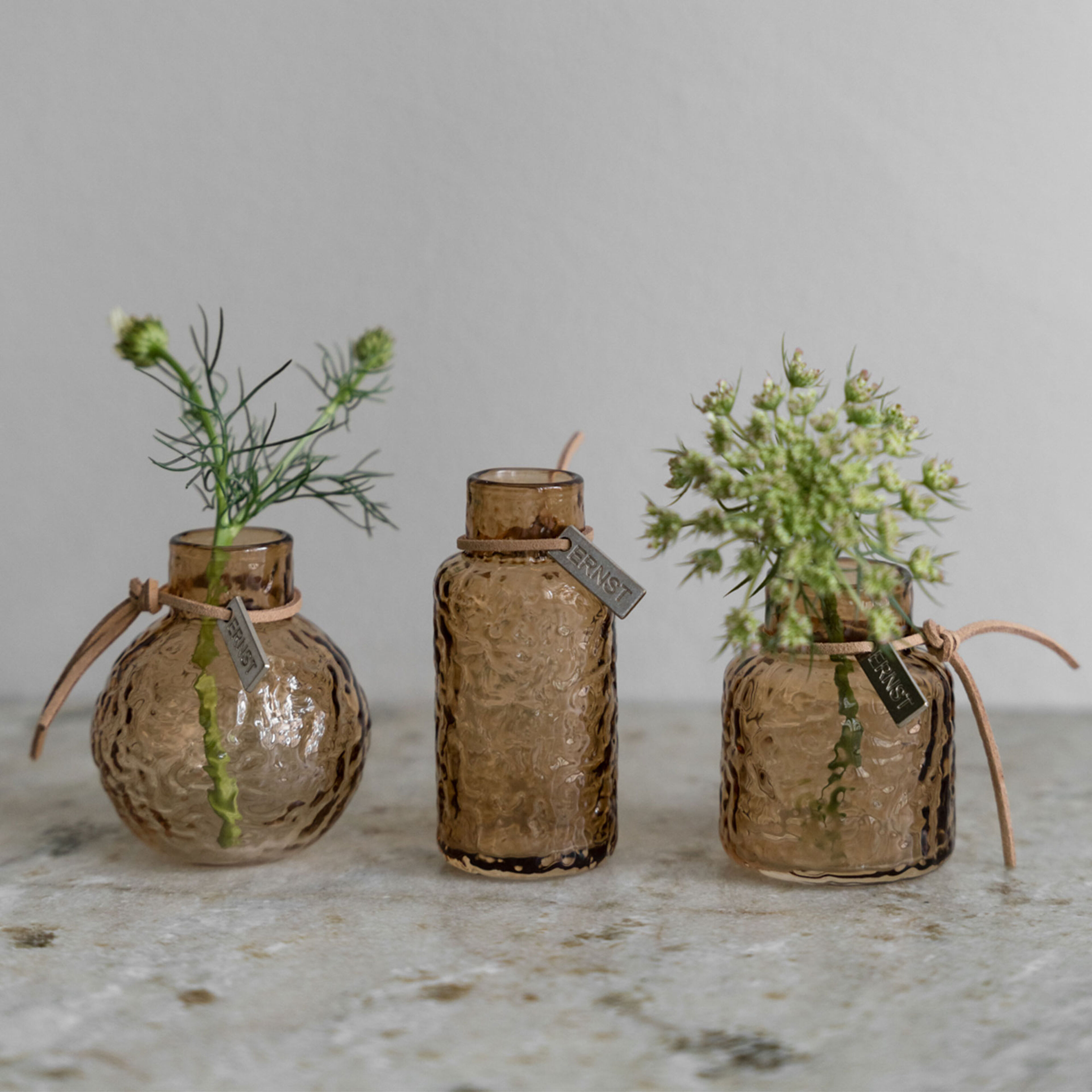 Glassvaser med mønster 3-pakning, rav