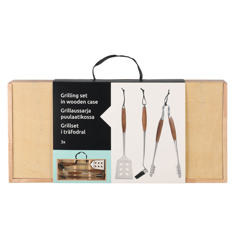 Grillredskaber i trææske, 3 stk