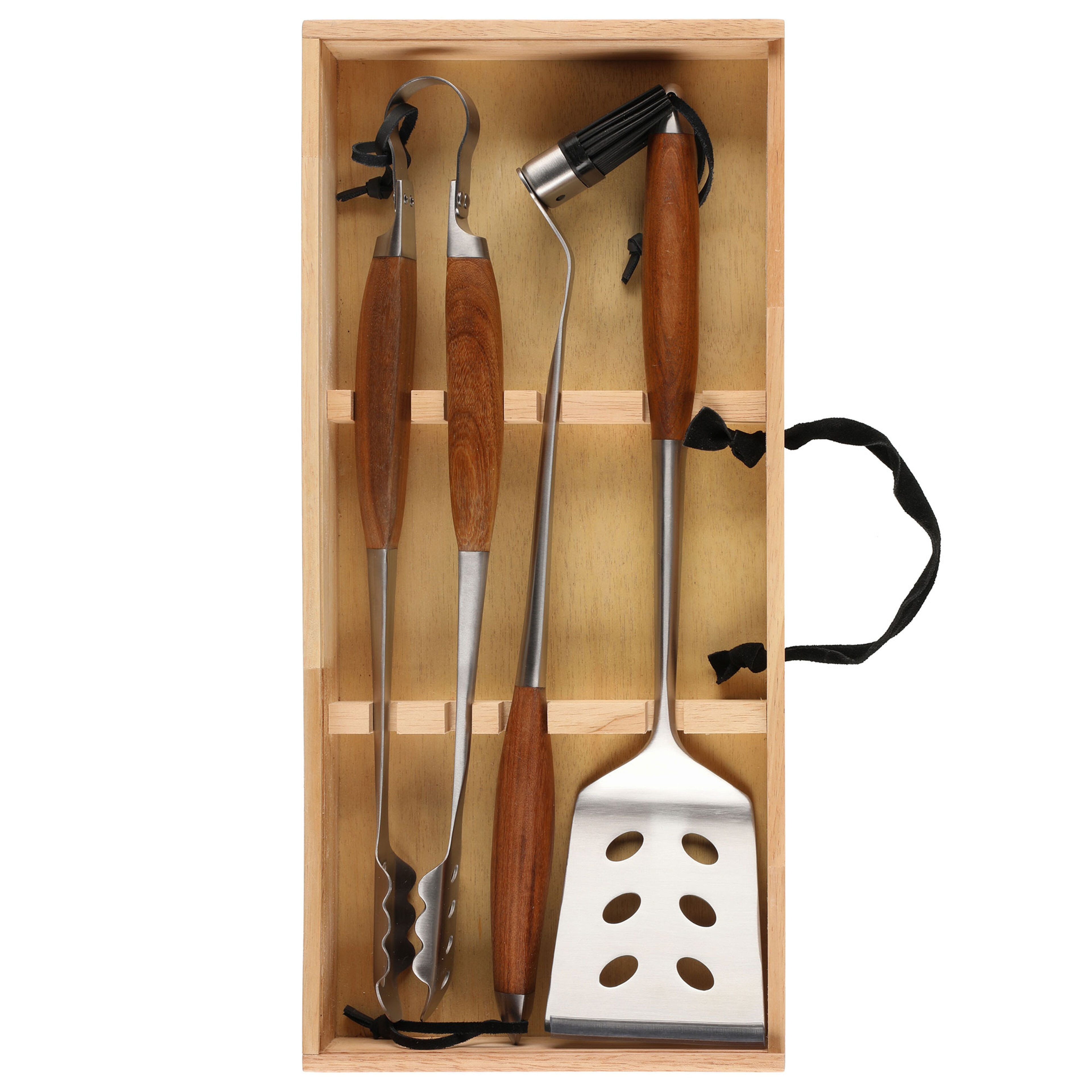 Grillredskaber i trææske, 3 stk