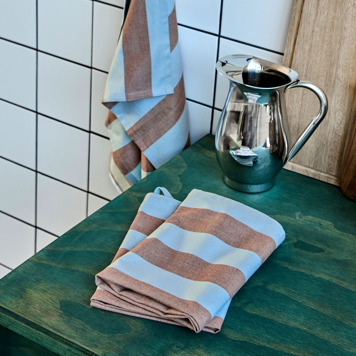 Keittiöpyyhkeet, vaaleansininen/ruskea