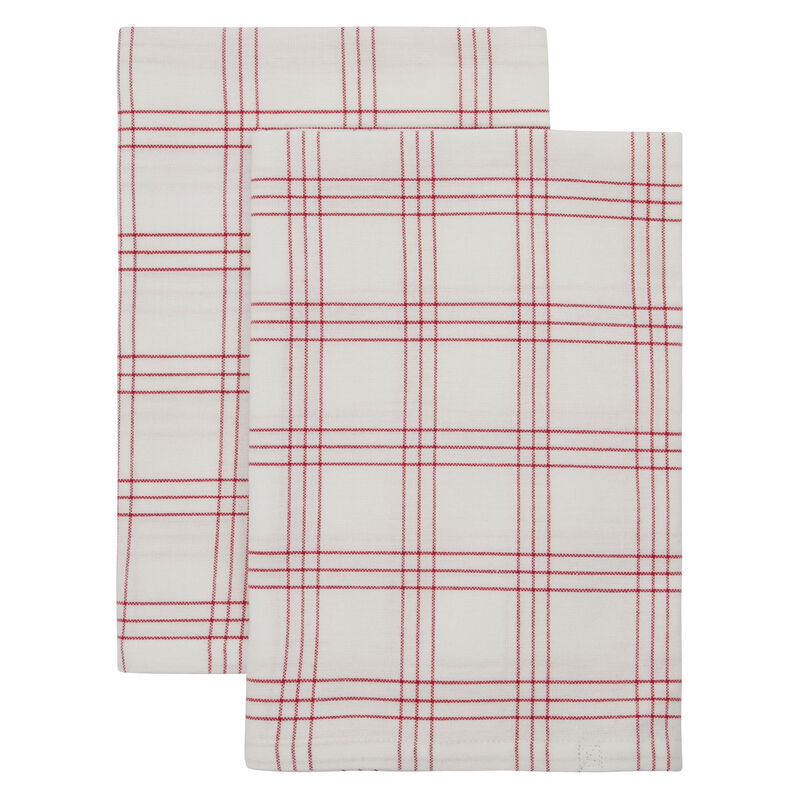 Kökshanddukar 2-pack, röd/vit