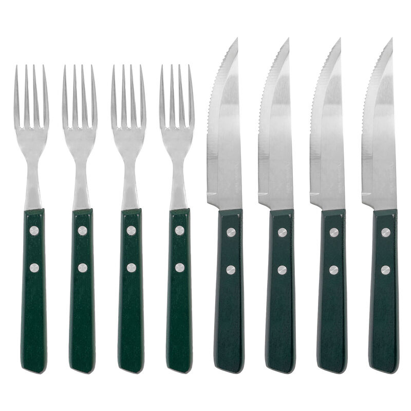 Steakkniv- og gaffelsæt 8 dele, grøn