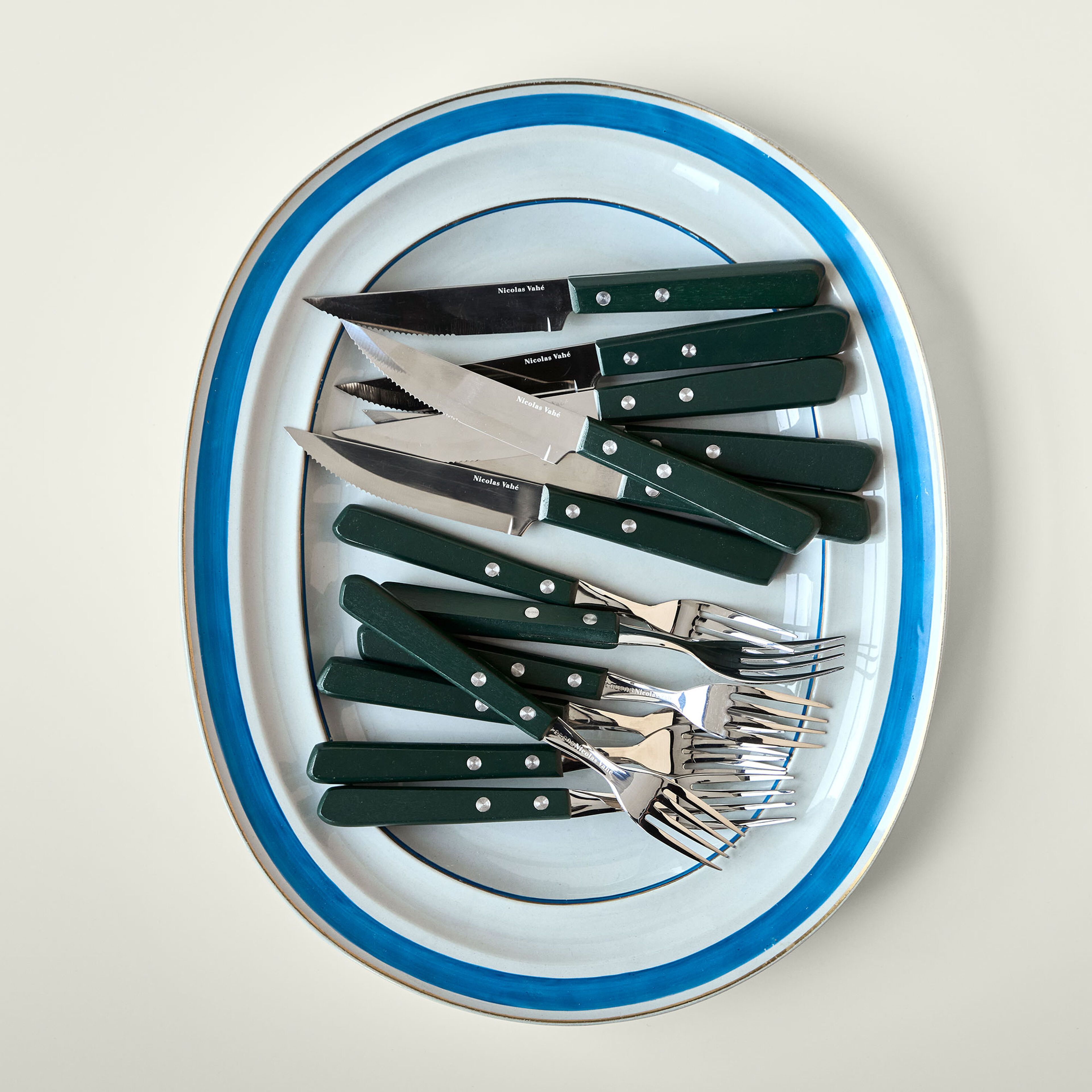 Steakkniv- og gaffelsæt 8 dele, grøn