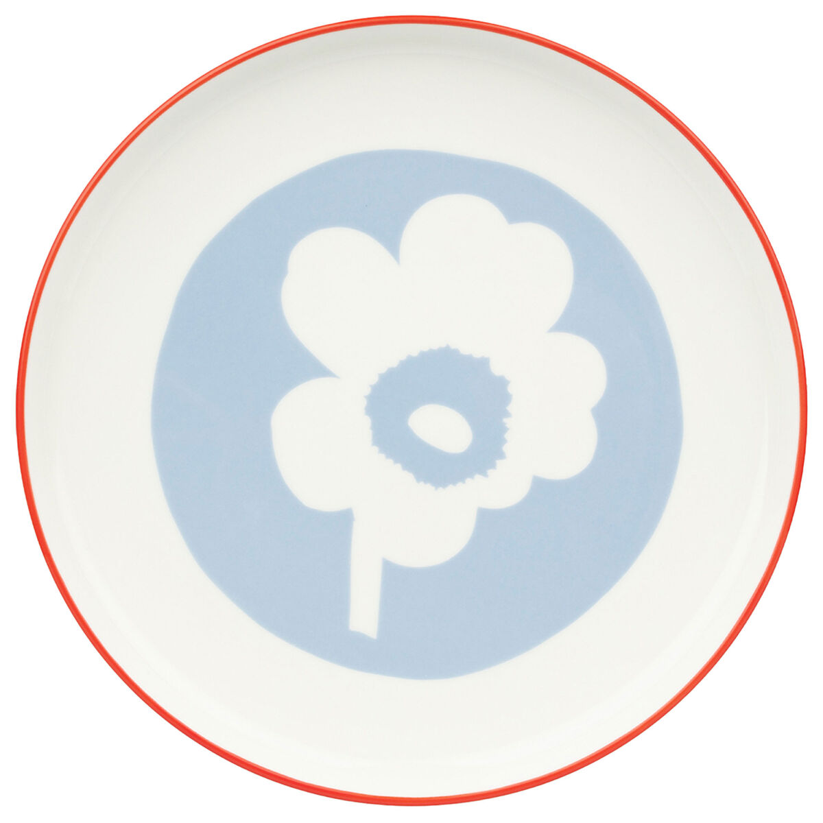 Unikko asiet 20 cm, hvid/lyseblå/orangerød