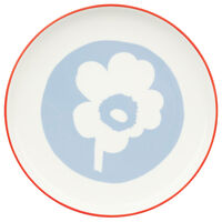 Unikko assiett 20 cm, vit/ljusblå/orangeröd