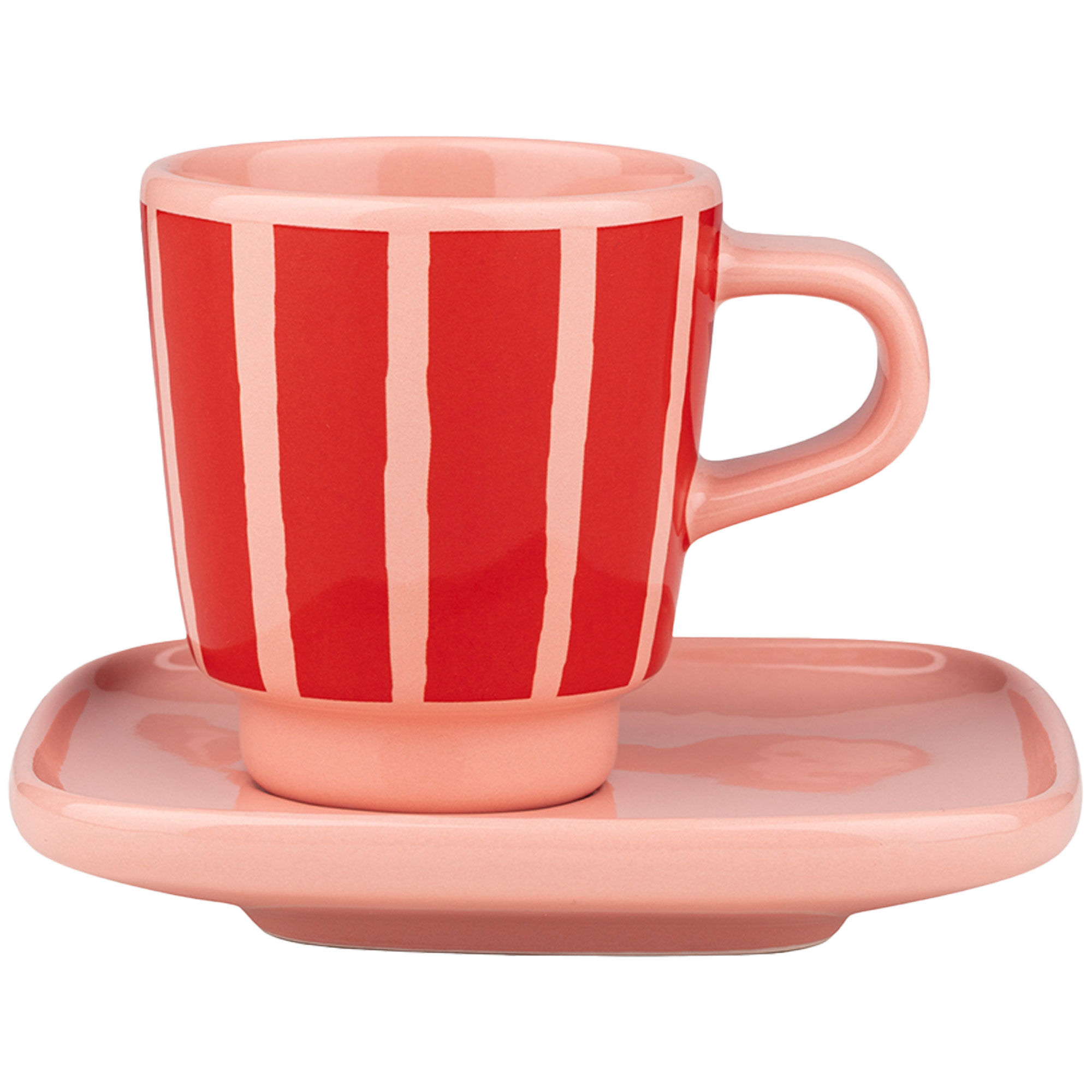 Marimekko Piccolo espressokopp med fat 5 cl, laxrosa/orangeröd