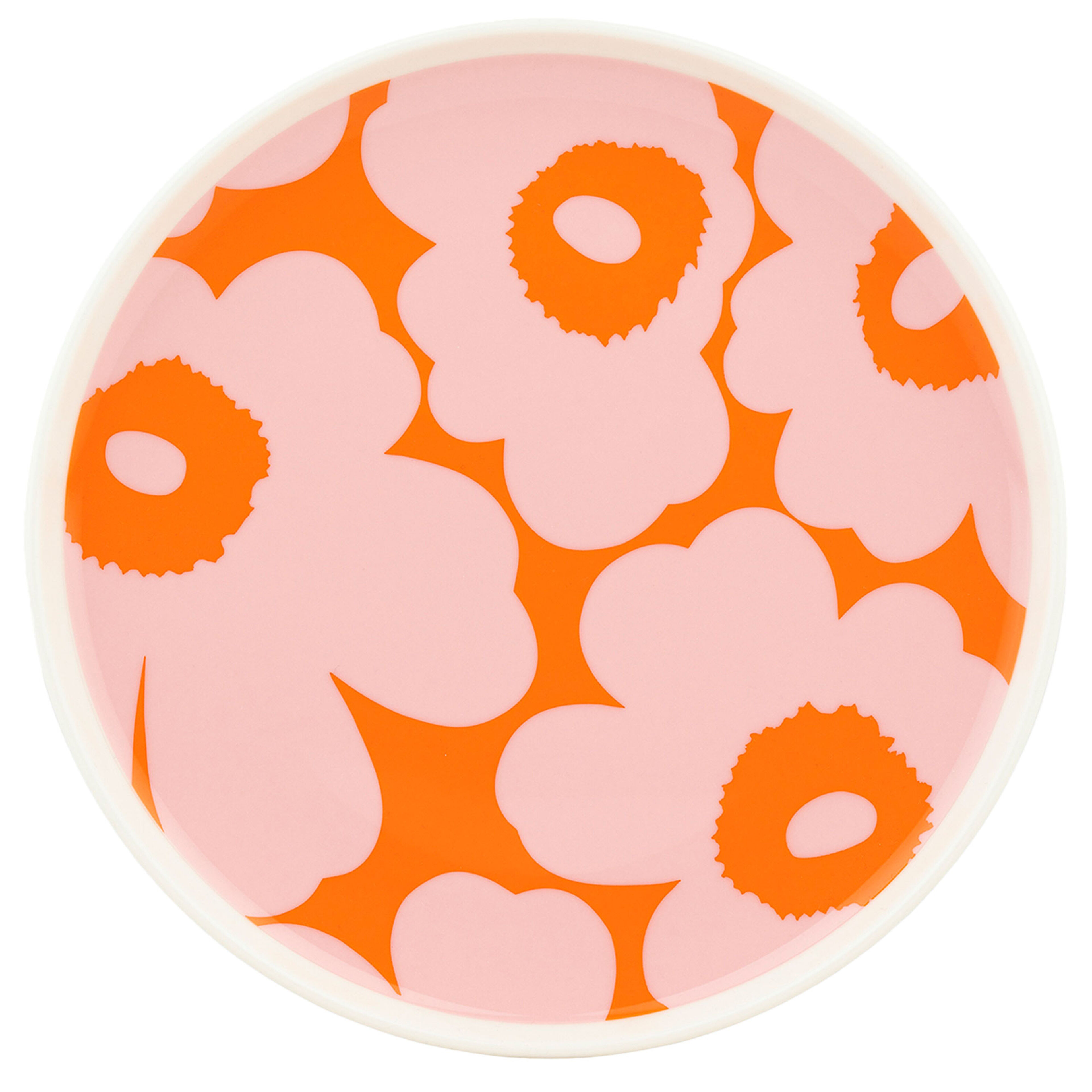 Unikko assiett 20 cm, vit/rosa/orange