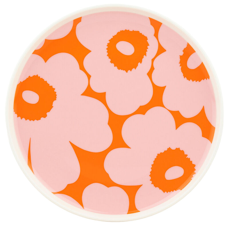 Unikko assiett 20 cm, vit/rosa/orange