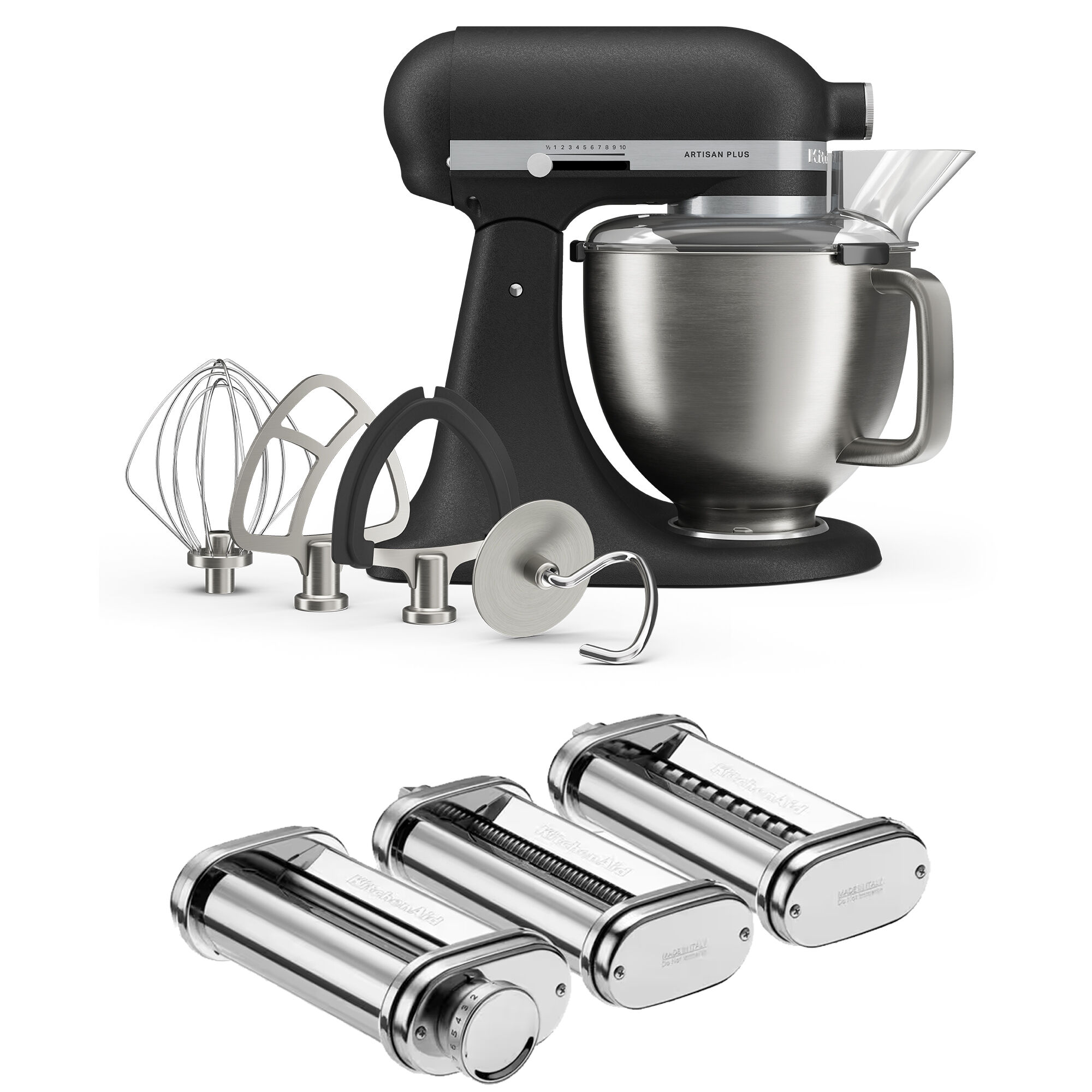 Kitchenaid Artisan Plus køkkenmaskine med pastasæt, 4,7 liter, cast iron black