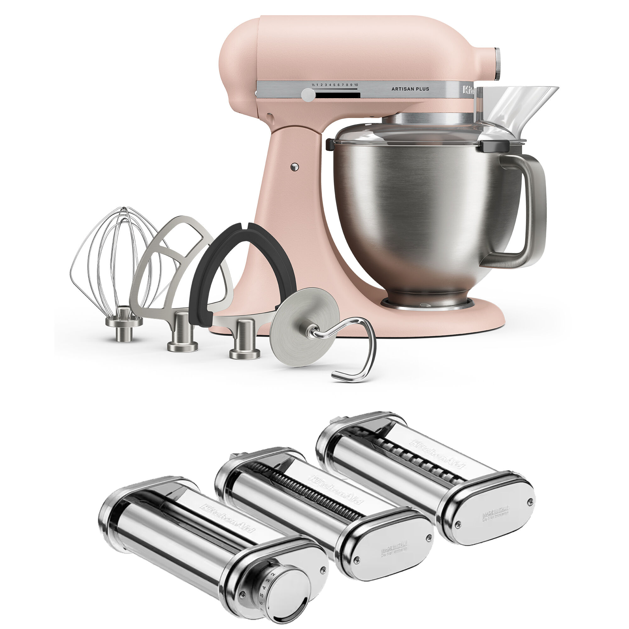 Kitchenaid Artisan Plus køkkenmaskine med pastasæt 4,7 liter, feather pink