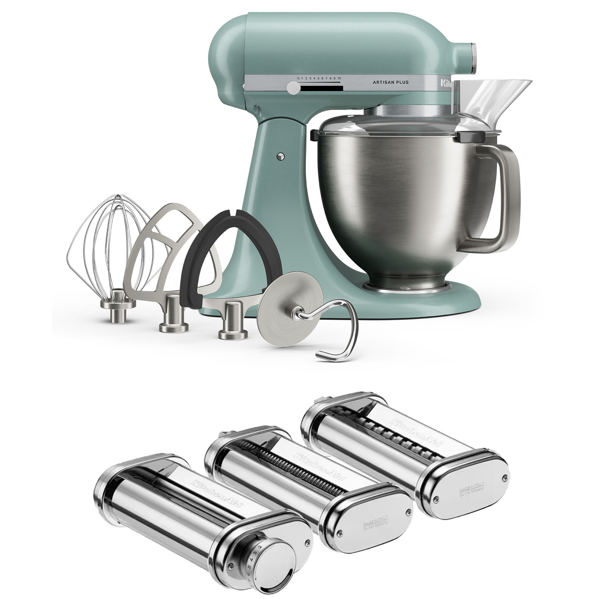 Kitchenaid Artisan Plus køkkenmaskine 4,7 liter med pasta-sæt, mint julep