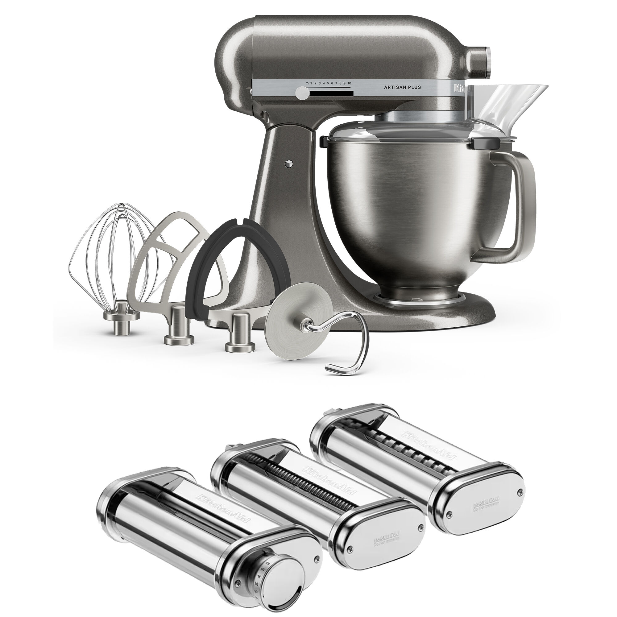 Kitchenaid Artisan Plus køkkenmaskine 4,7 liter med pastasæt, medallion silver