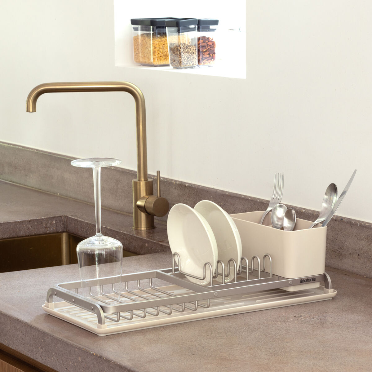 Sinkside kompakt opvaskestativ, soft beige