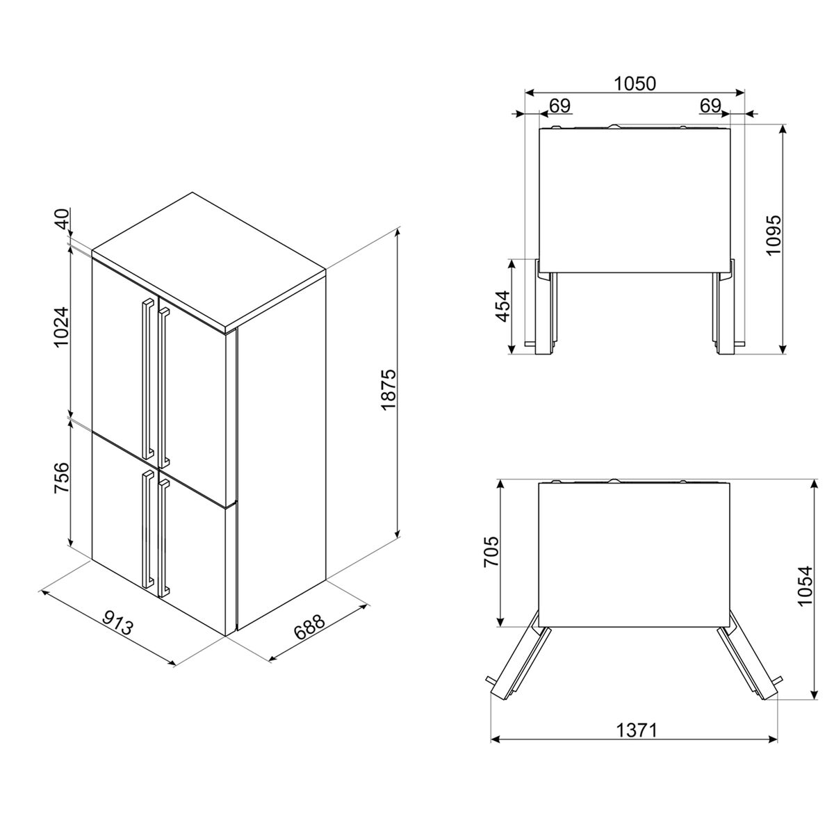FQ60CPO6 Colonial French Door kombiskap, creme