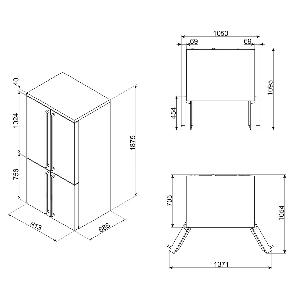 Victoria FQ960BL6 French Door kombiskab, sort