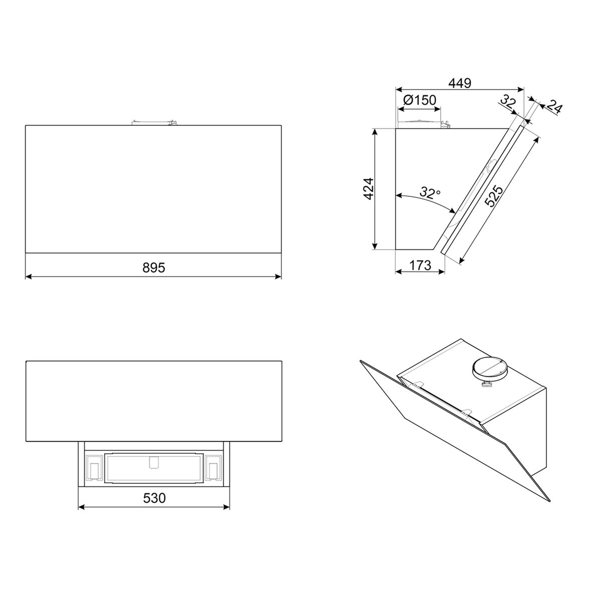 KV394MB vertikal emhætte 90 cm, mat sort