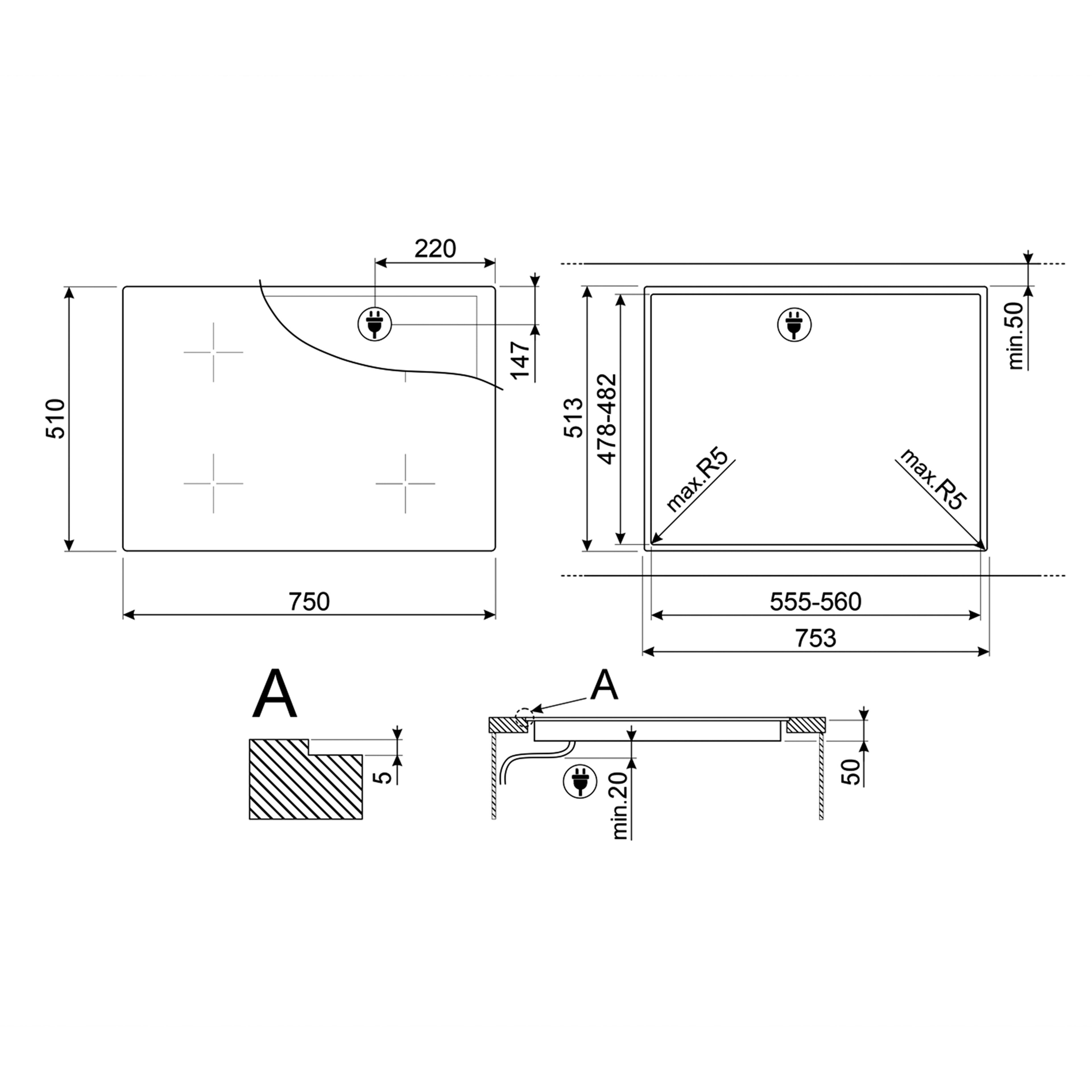 SI2M5743D1 induktionshäll 2 multizoner 70 cm, svart