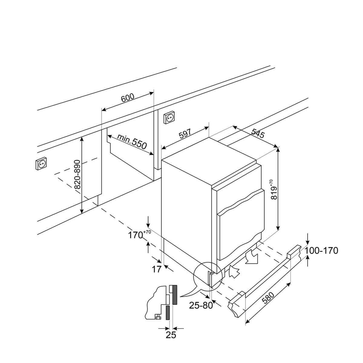 U8F082DE1 integrerad frys 82 cm