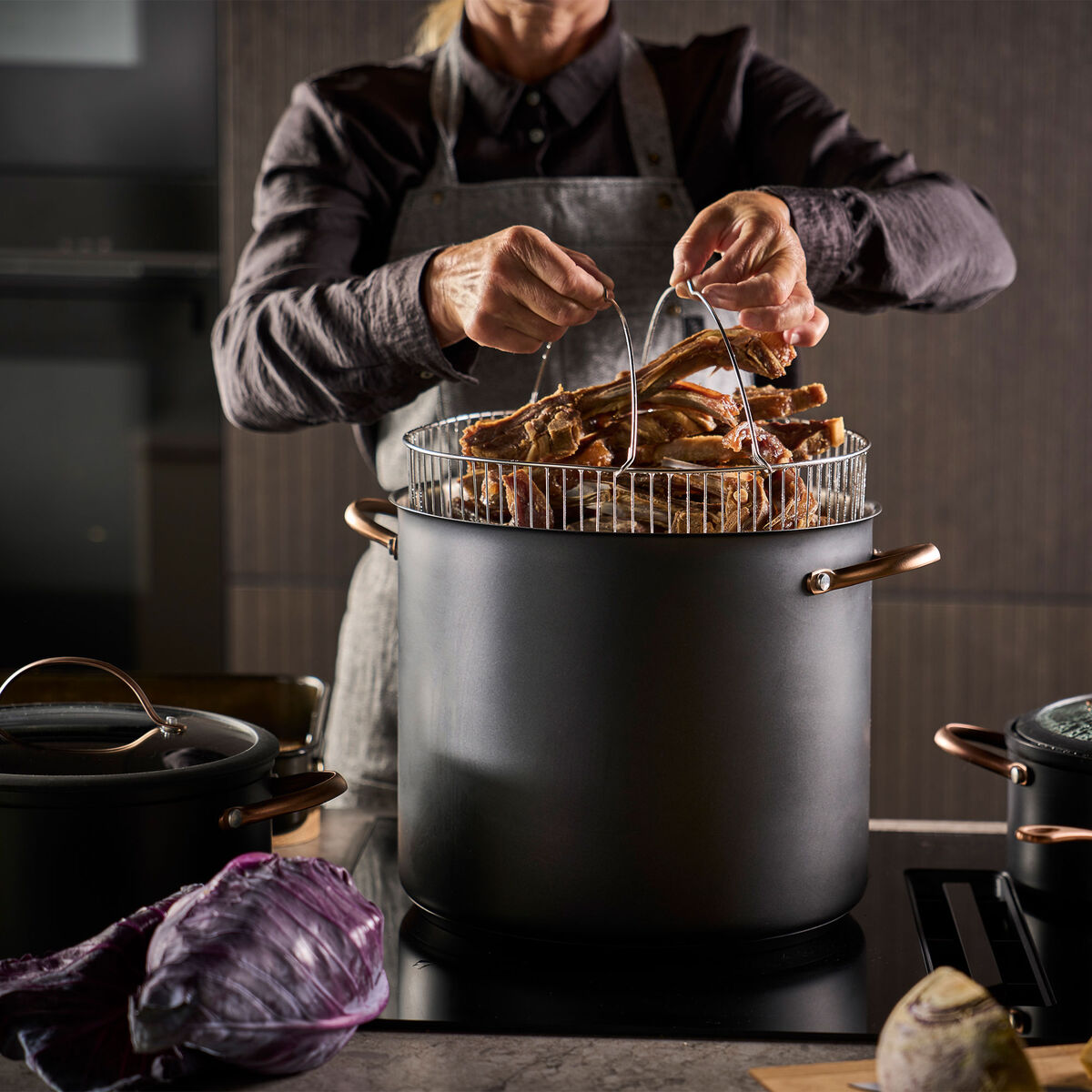 Black Copper gryde med dampkurv 18 liter