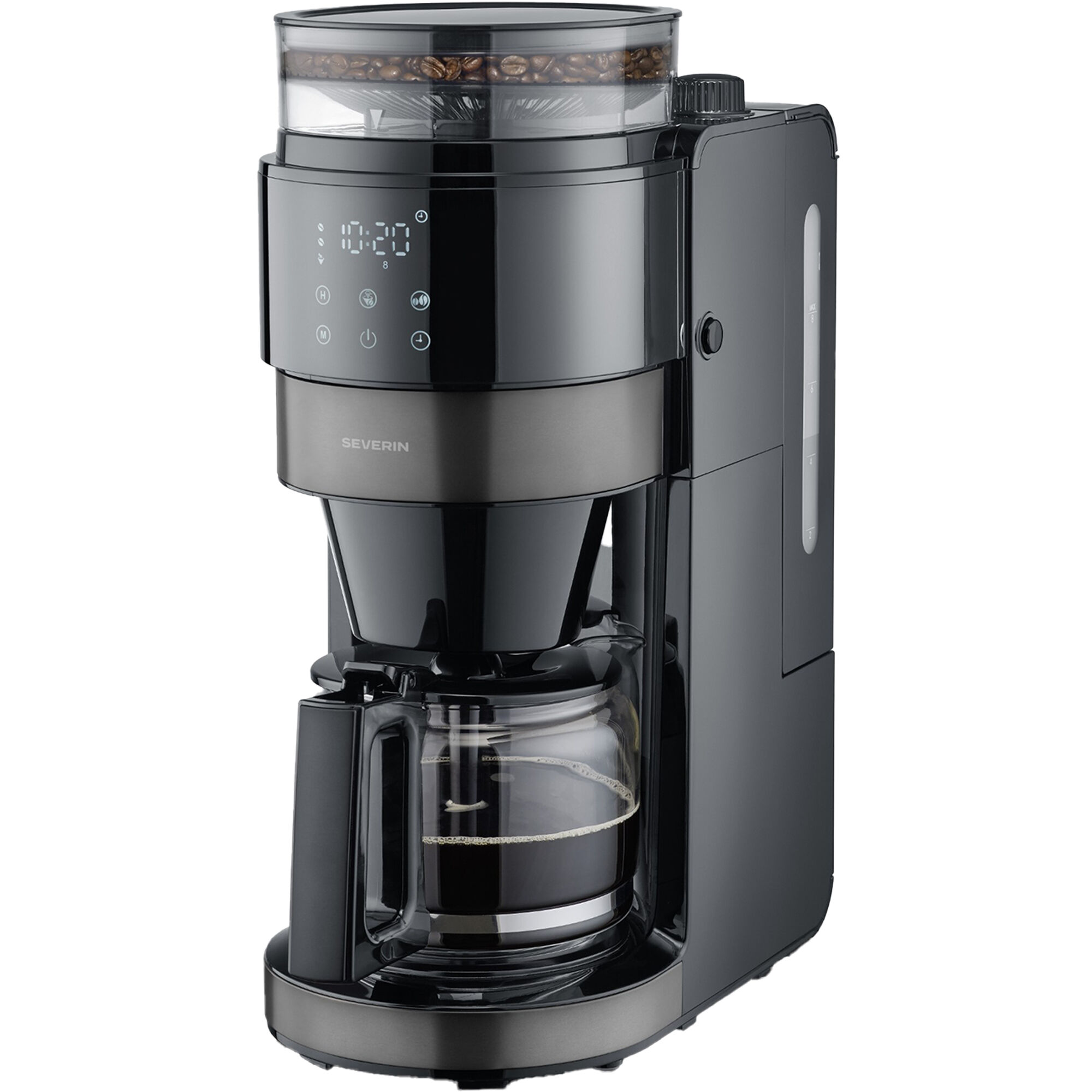 Severin Kaffebryggare med kvarn & glaskanna, dark inox