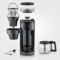 Kaffebryggare med kvarn & glaskanna, dark inox