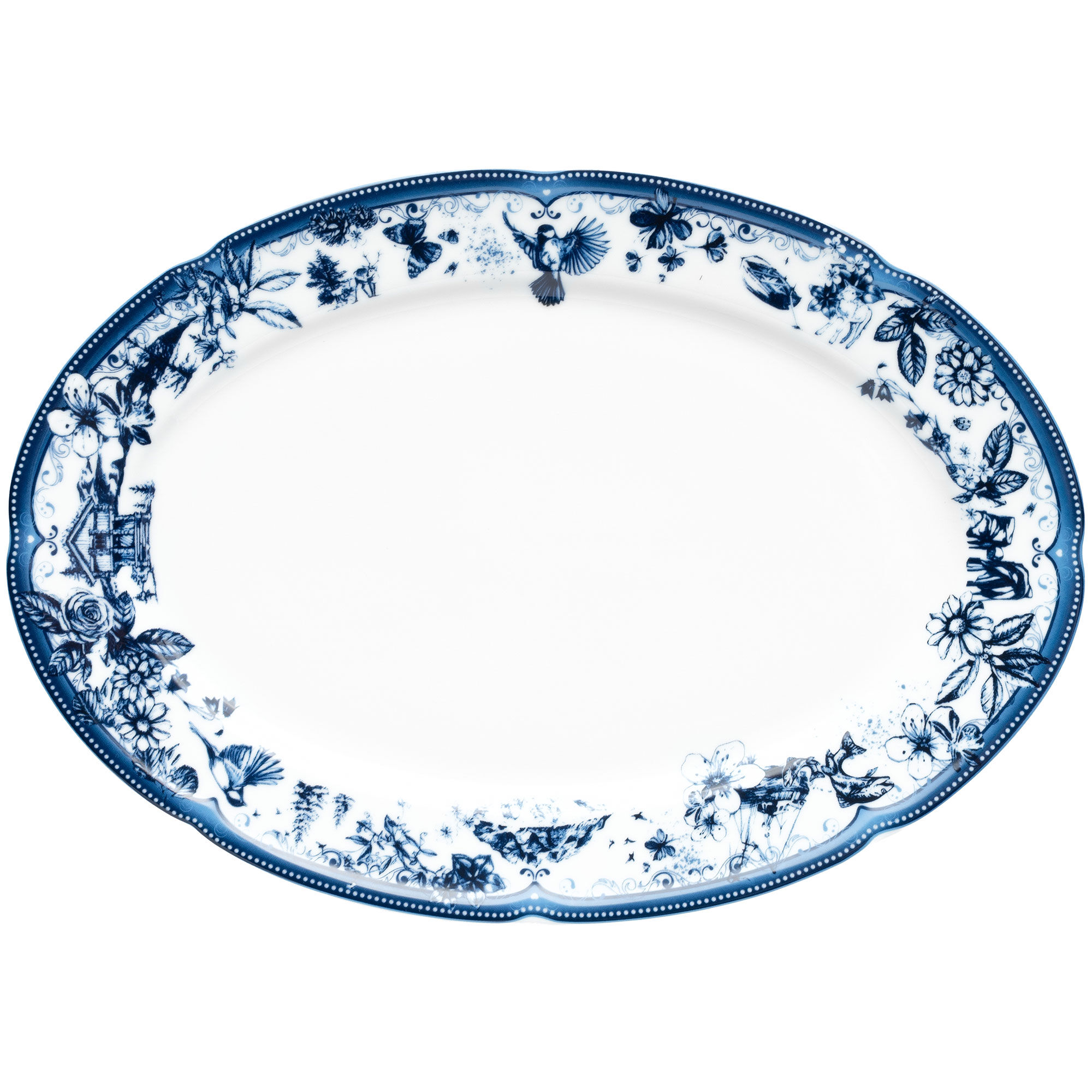 Magnor Fjord ovalt fad, bl&aring;/hvid