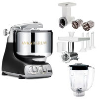 Assistent Original AKM 6230 kjøkkenmaskin med kjøttkvern, skjæretilbehør og blenderkanne, svart