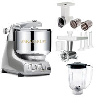 Assistent Original AKM 6230 kjøkkenmaskin med kjøttkvern, skjæretilbehør og blenderkanne, jubilee silver