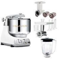 Assistent Original AKM 6230 kjøkkenmaskin med kjøttkvern, skjæretilbehør og blenderkanne, glossy white