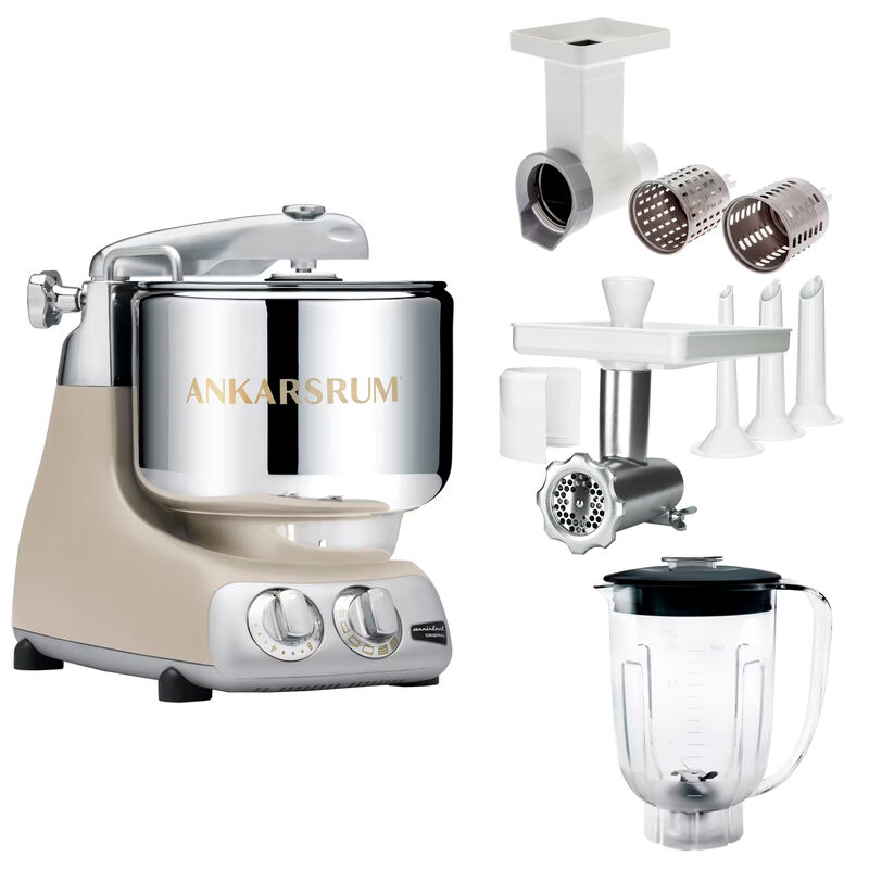 Assistent Original AKM 6230 kjøkkenmaskin med kjøttkvern, skjæretilbehør og blenderkanne, harmony beige