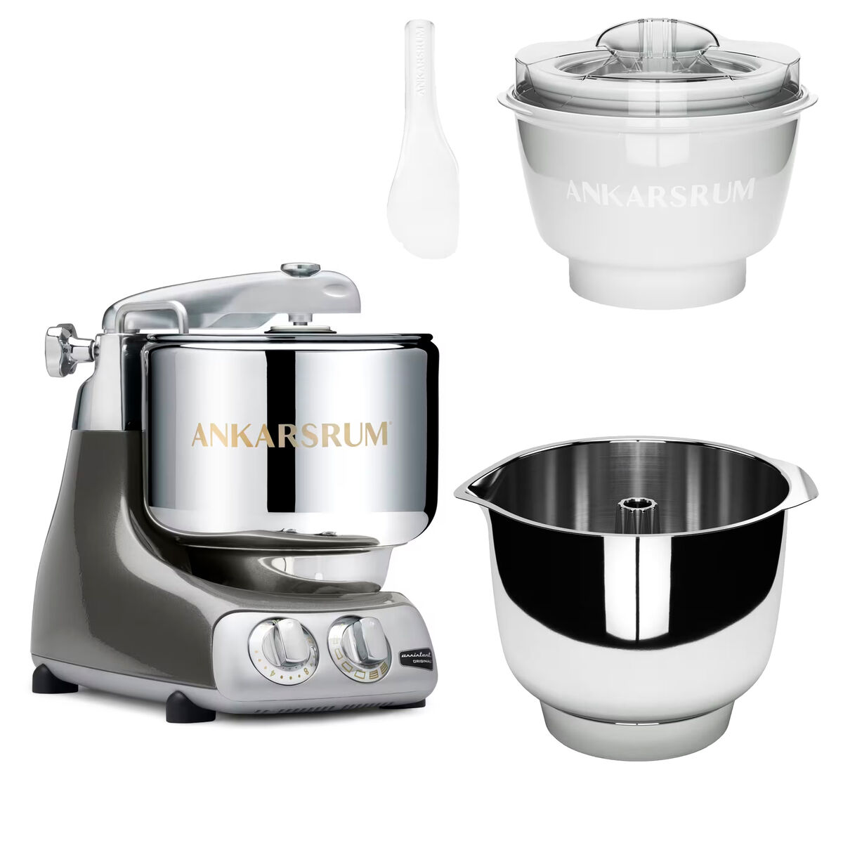 Assistent Original AKM 6230 køkkenmaskine med istilbehør og ekstra piskeskål, black chrome