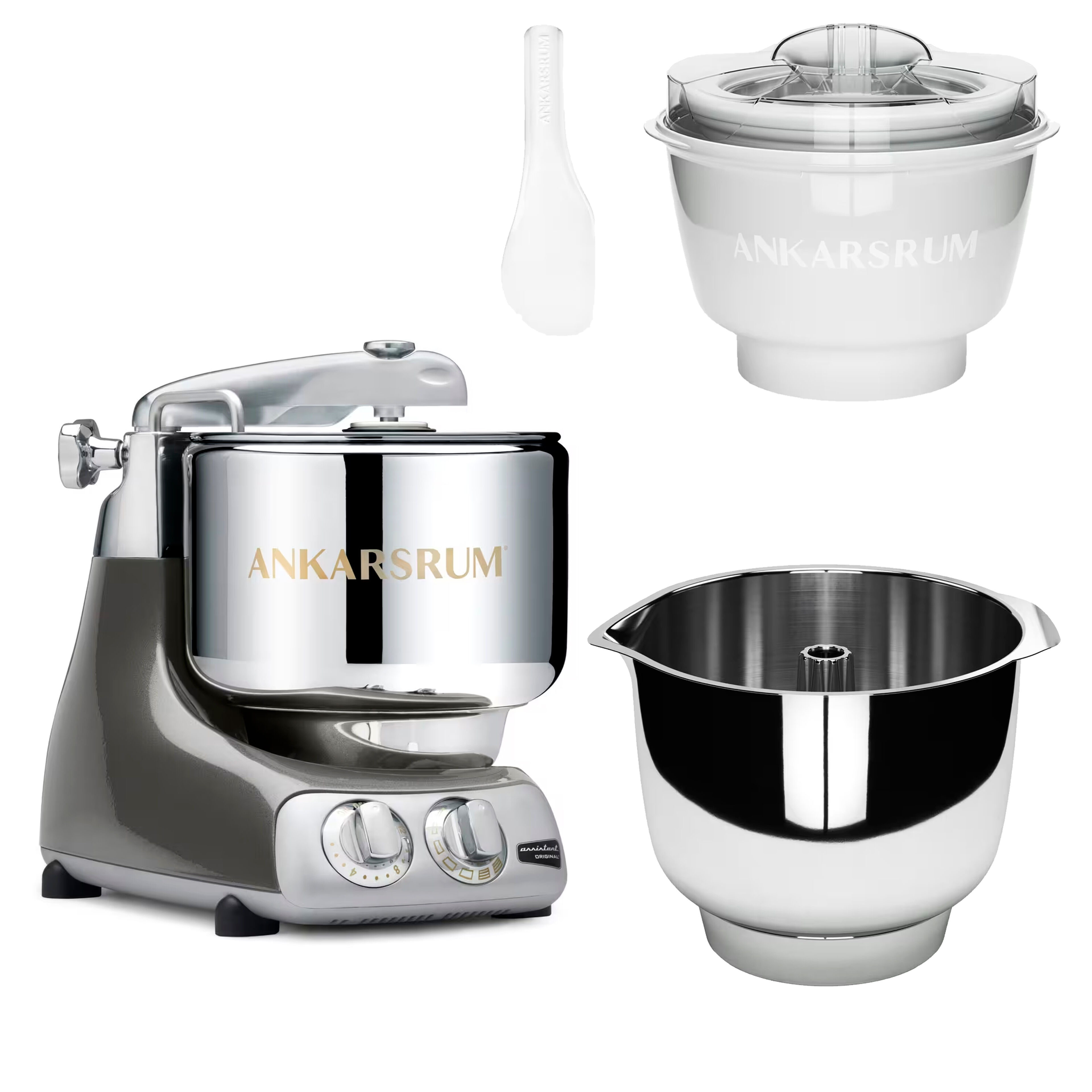 Assistent Original AKM 6230 køkkenmaskine med istilbehør og ekstra piskeskål, black chrome