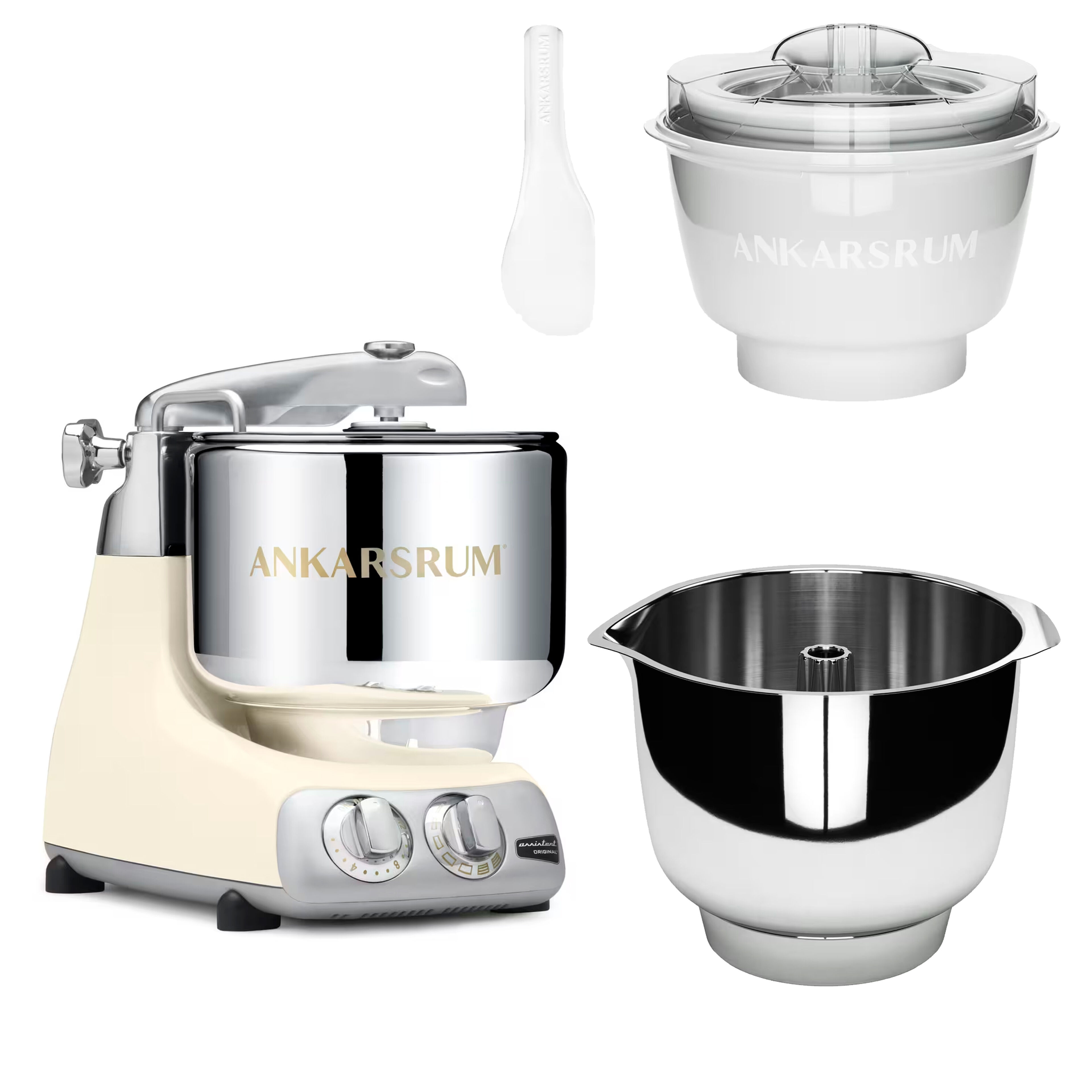 Assistent Original AKM 6230 køkkenmaskine med istilbehør og ekstra piskeskål, light creme